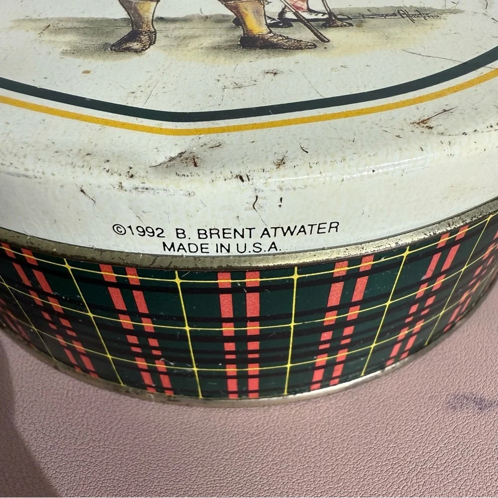 Vintage 1992 B. Brent Atwater Golf‎ Collectors Tin Box Plaid Design Made in USA